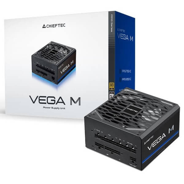 CHIEFTEC PSU Vega M (850W), >90%, 80+ Gold, 135mm FDB, 1xMB 24pin(20+4), 2xCPU 8pin(4+4), 3xMolex, 6xSATA, 4xPCIe 8pin(6+2), 1xPCIe GEN5 16pin, Fully Modular