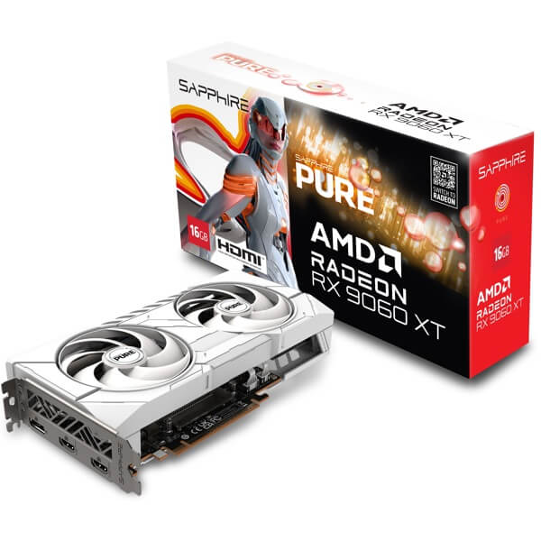 Graphic Card Sapphire 11350-02-20G PURE GAMING OC, Radeon RX9060XT, 16GB, 128bit, HDMI, DP, White