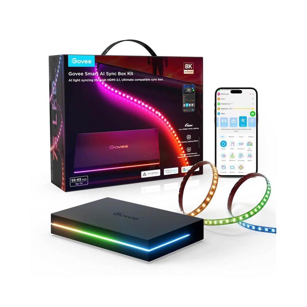 Adaptive Backlight Kit Govee H8604C12 AI Sync Box Kit 2, 55/65", WIFI, Bluetooth, Black