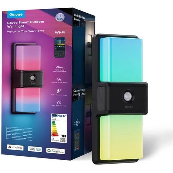 ჭკვიანი კედლის სანათი Govee H7078CD1, WiFi, Bluetooth, Smart Outdoor Wall Light, Black