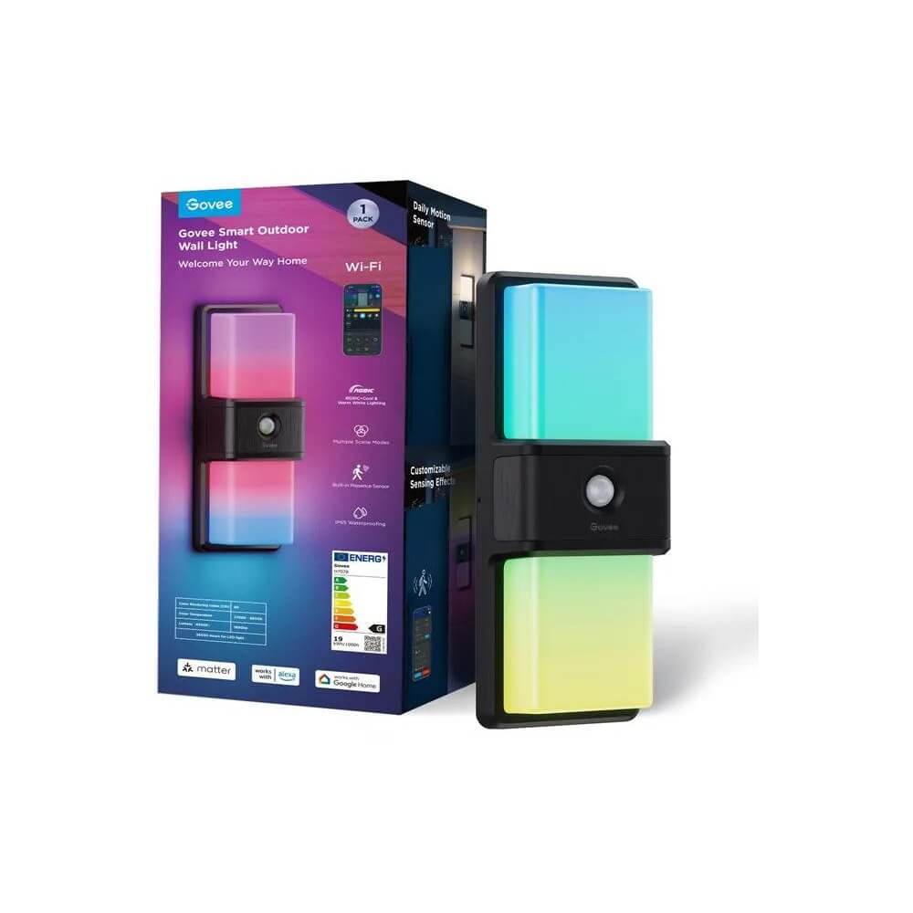 ჭკვიანი კედლის სანათი Govee H7078CD1, WiFi, Bluetooth, Smart Outdoor Wall Light, Black