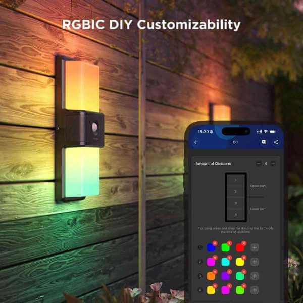 ჭკვიანი კედლის სანათი Govee H7078CD1, WiFi, Bluetooth, Smart Outdoor Wall Light, Black