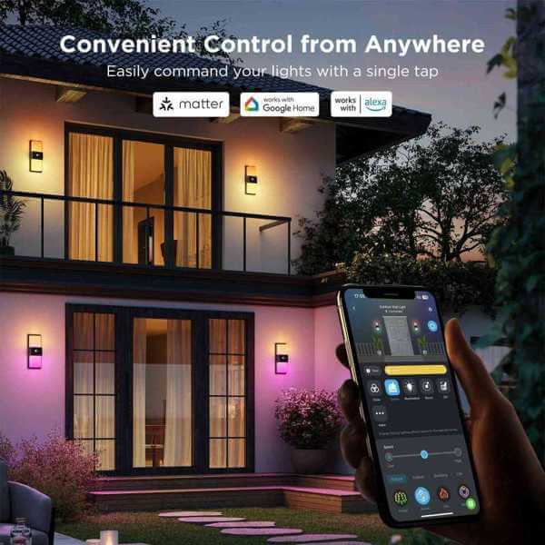 ჭკვიანი კედლის სანათი Govee H7078CD1, WiFi, Bluetooth, Smart Outdoor Wall Light, Black