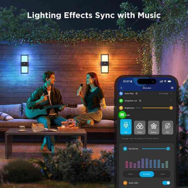 ჭკვიანი კედლის სანათი Govee H7078CD1, WiFi, Bluetooth, Smart Outdoor Wall Light, Black