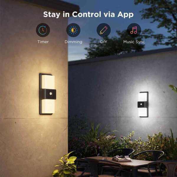 ჭკვიანი კედლის სანათი Govee H7078CD1, WiFi, Bluetooth, Smart Outdoor Wall Light, Black