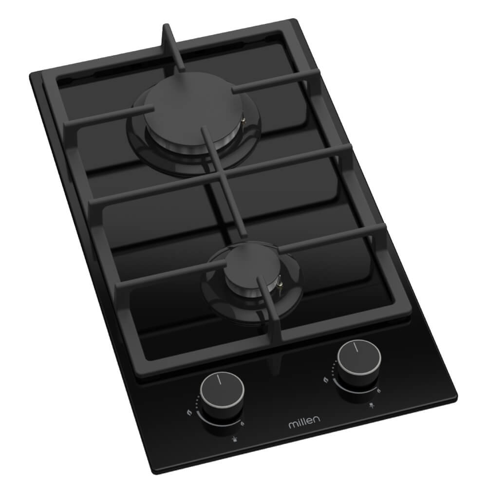 ჩასაშენებელი გაზის ქურის ზედაპირი Millen MH2GB, Built-in Gas Cooktop, Black