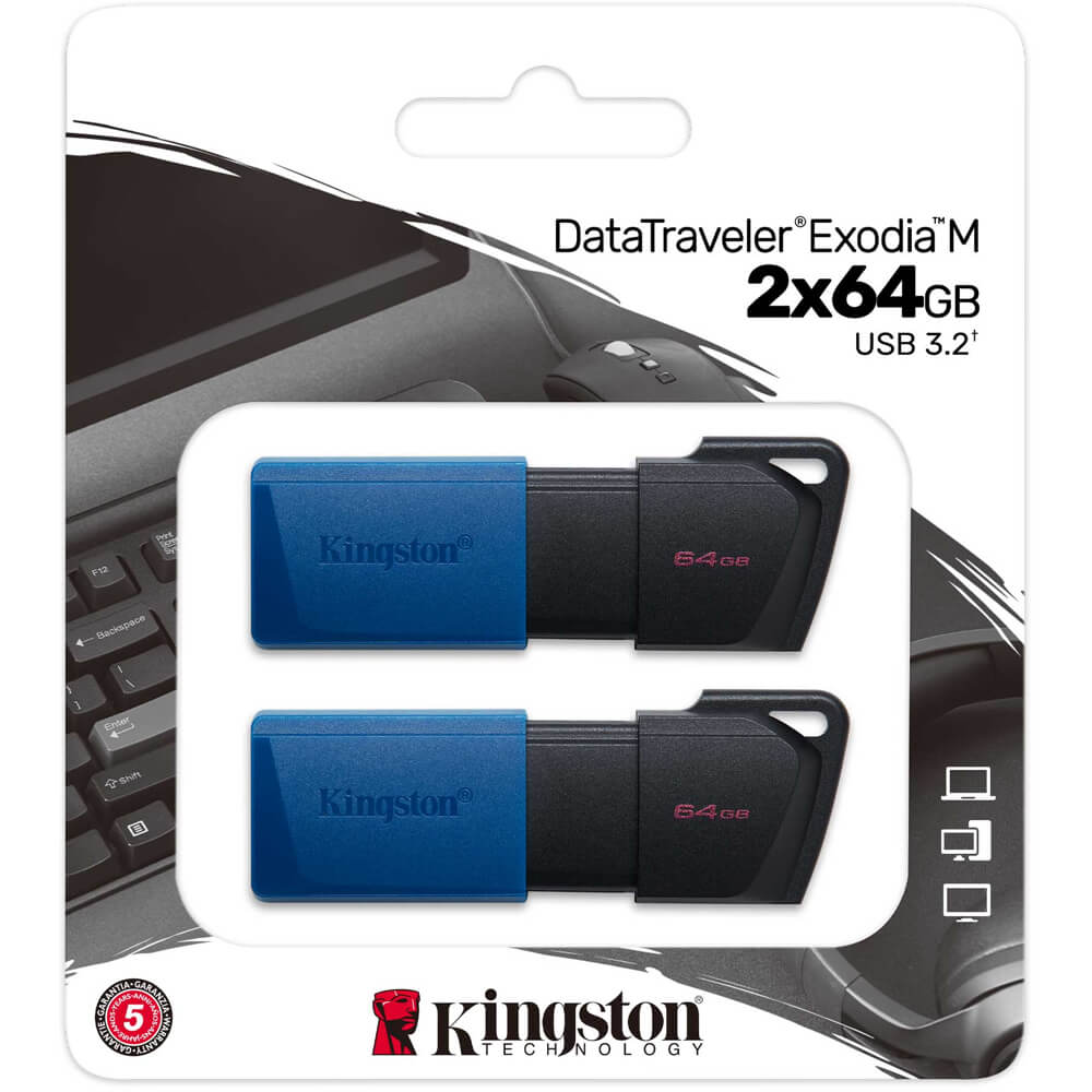 USB ფლეშ მეხსიერება Kingston DTXM/64GB-2P DT Exodia, 2Pcs, 64GB, USB 3.2, Flash Memory, Black/Blue