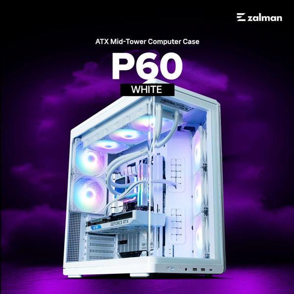 ქეისი Zalman P60White, Computer Case, MidT, ATX, Mini-ITX, mATX, 2xUSB3.0, White