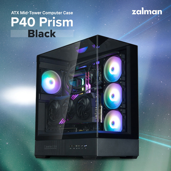 Computer Case Zalman P40PRISMBLACK, MidT, ATX, micro ATX, mini ATX, 2xUSB3.0, Black