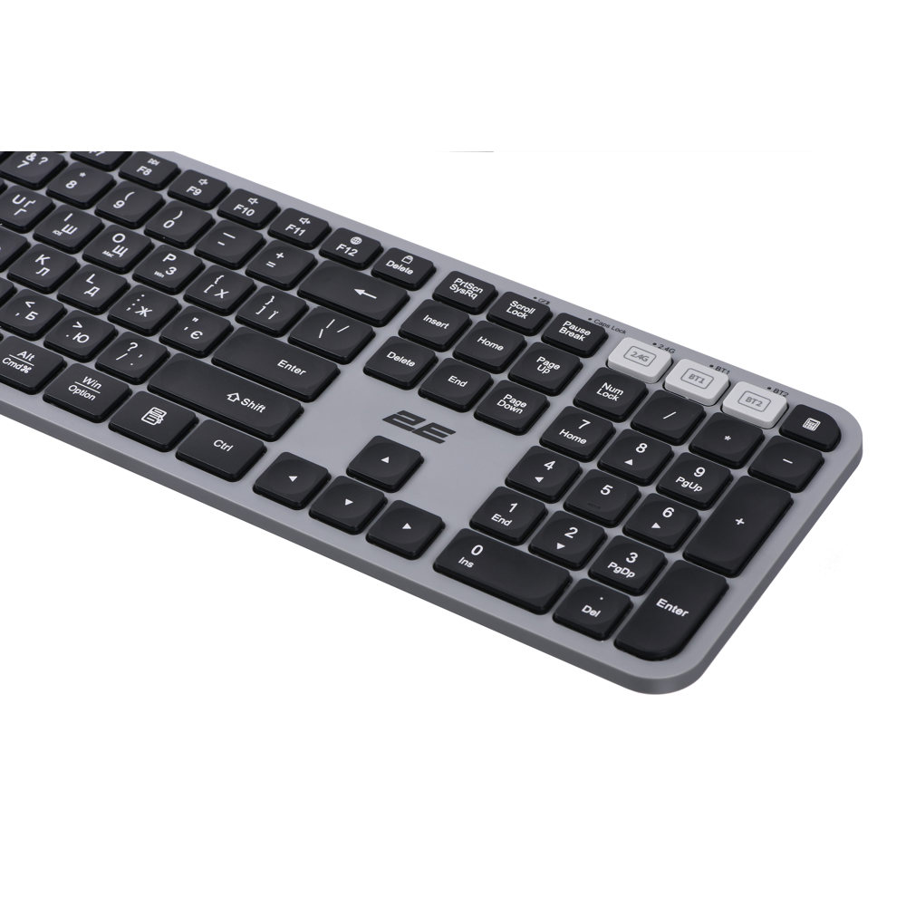 Keyboard 2E 2E-KS240WG_UA, Wireless, Bluetooth, USB, Grey/Black