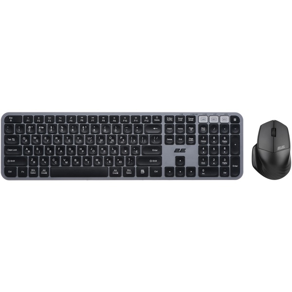 კლავიატურა+მაუსი 2E 2E-MK440WBGR_UA, Wireless, Bluetooth, USB, Keyboard And Mouse, Black/Grey