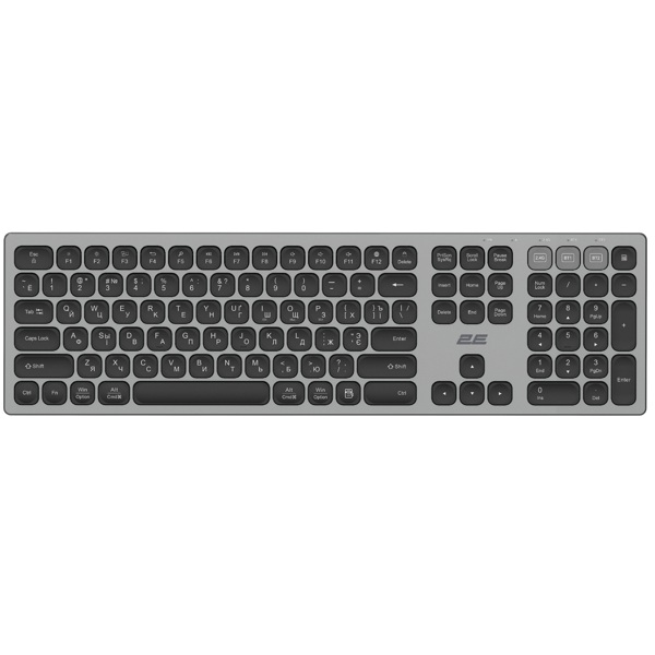 Keyboard 2E 2E-KS270WBGR, Wireless, USB, Bluetooth, Grey/Black