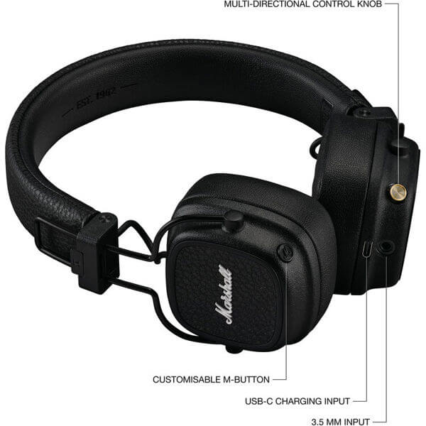 ყურსასმენი Marshall 1006832 MAJOR V, Headset, Wireless, Bluetooth, 3.5mm, Black