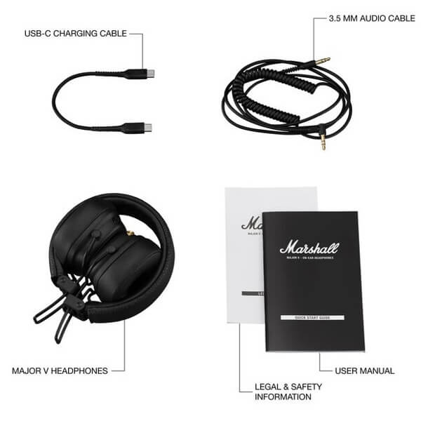 ყურსასმენი Marshall 1006832 MAJOR V, Headset, Wireless, Bluetooth, 3.5mm, Black