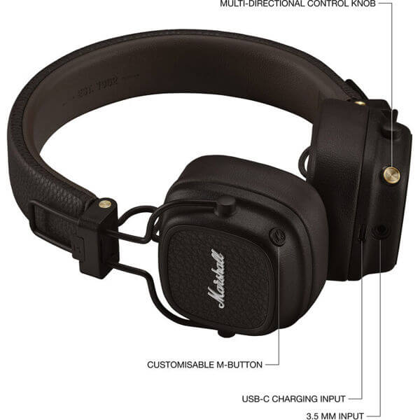 ყურსასმენი Marshall 1006834 MAJOR V, Headset, Wireless, Bluetooth, 3.5mm, Brown