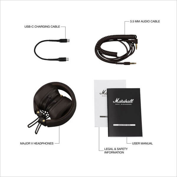 ყურსასმენი Marshall 1006834 MAJOR V, Headset, Wireless, Bluetooth, 3.5mm, Brown
