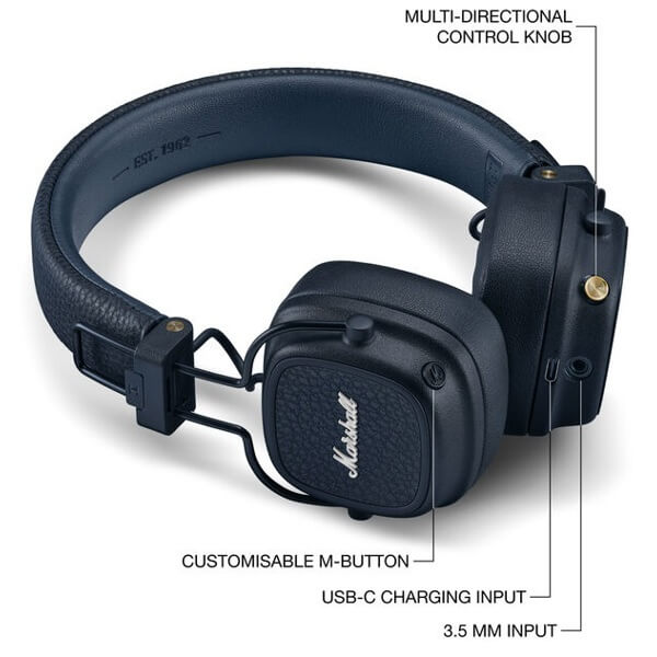 ყურსასმენი Marshall 1006234 MAJOR V, Headset, Wireless, Bluetooth, 3.5mm, Blue