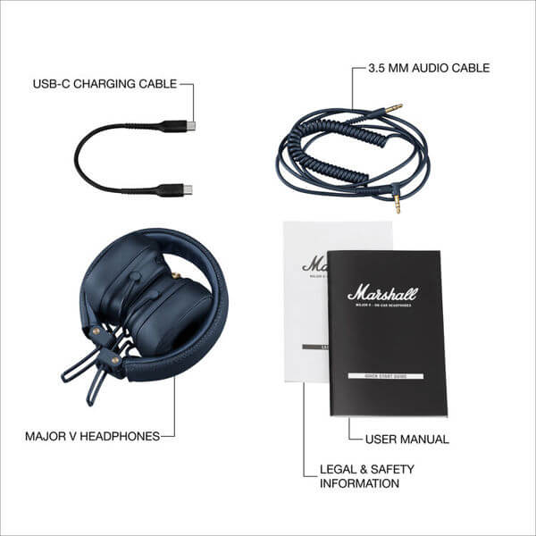 ყურსასმენი Marshall 1006234 MAJOR V, Headset, Wireless, Bluetooth, 3.5mm, Blue