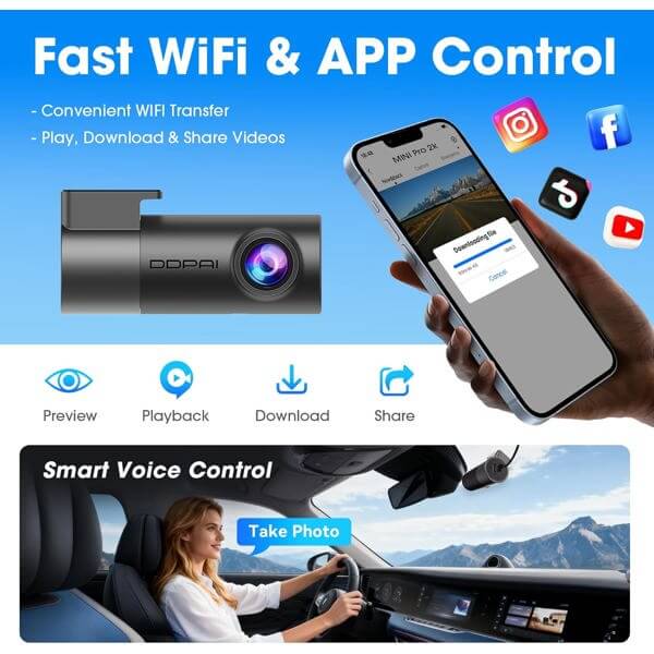 მანქანის ვიდეო რეგისტრატორი DDPAI Mini Pro 2K, 140° WIFI, Dash Cam, Car Video Recorder, Black
