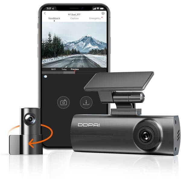 მანქანის ვიდეო რეგისტრატორი DDPAI N1 Dual 1296P FHD Dash Cam 135°, WIFI Front and Rear Cam, Car Video Recorder, Black