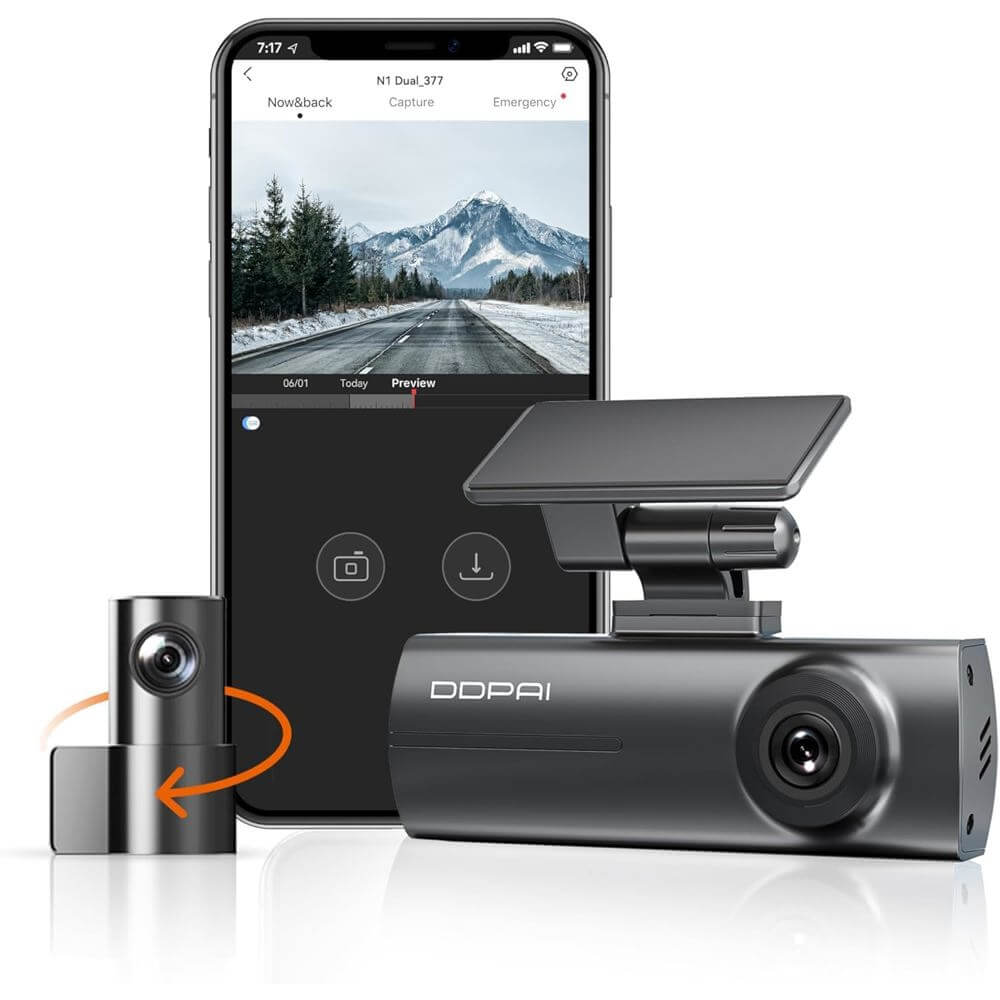 მანქანის ვიდეო რეგისტრატორი DDPAI N1 Dual 1296P FHD Dash Cam 135°, WIFI Front and Rear Cam, Car Video Recorder, Black