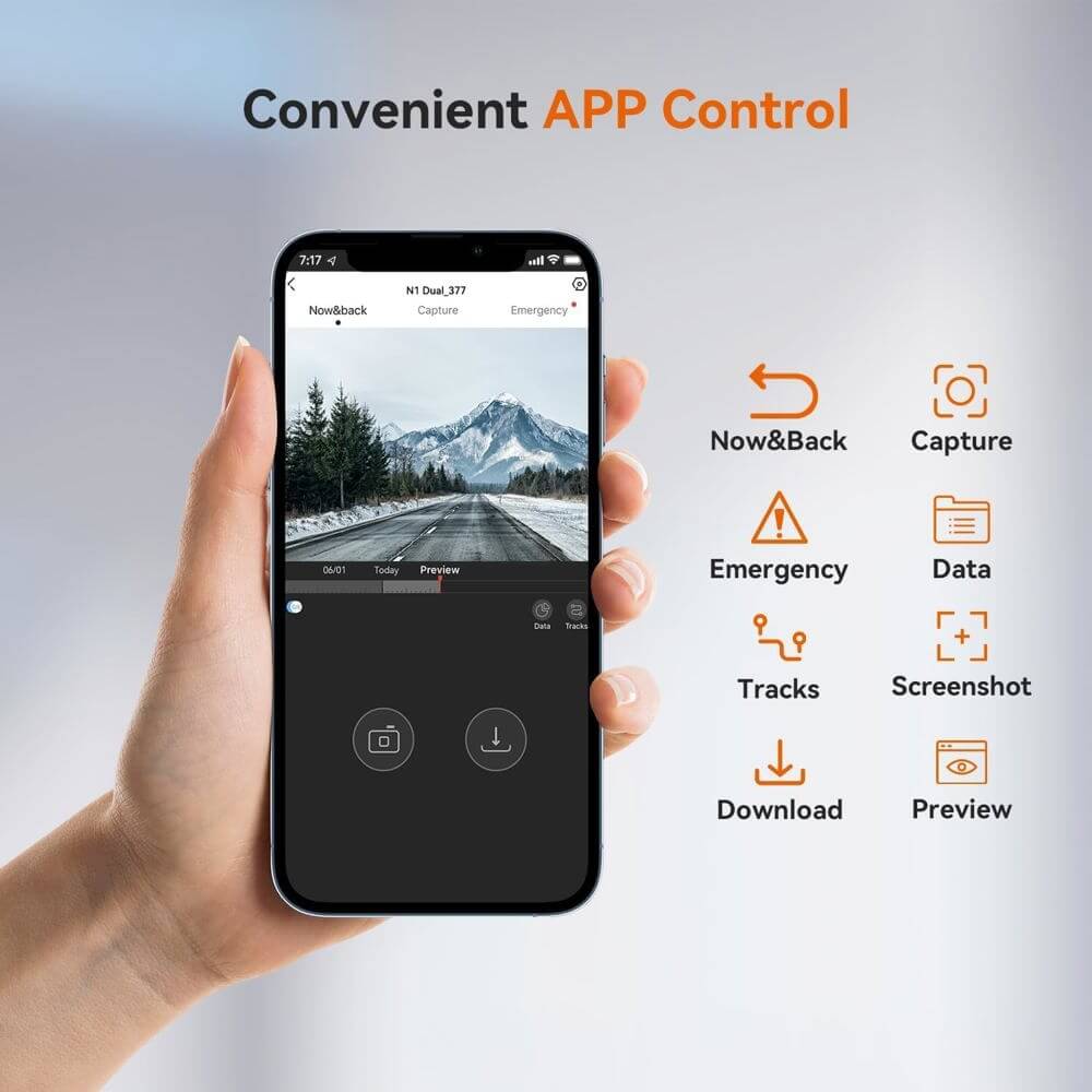 მანქანის ვიდეო რეგისტრატორი DDPAI N1 Dual 1296P FHD Dash Cam 135°, WIFI Front and Rear Cam, Car Video Recorder, Black