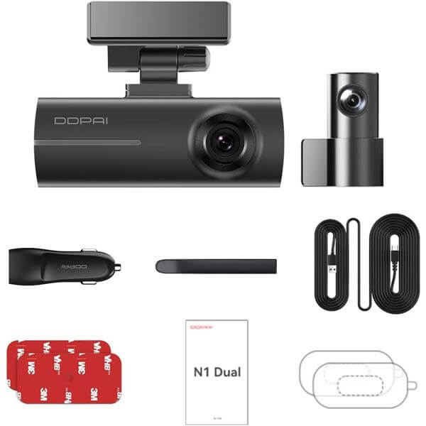 მანქანის ვიდეო რეგისტრატორი DDPAI N1 Dual 1296P FHD Dash Cam 135°, WIFI Front and Rear Cam, Car Video Recorder, Black
