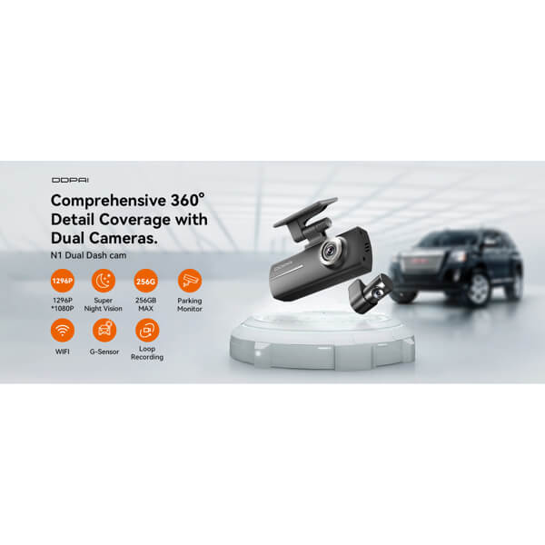 მანქანის ვიდეო რეგისტრატორი DDPAI N1 Dual 1296P FHD Dash Cam 135°, WIFI Front and Rear Cam, Car Video Recorder, Black