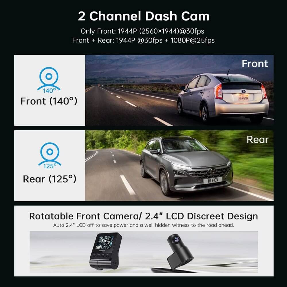 მანქანის ვიდეო რეგისტრატორი DDPAI Z40 GPS DUAL, 140°, WIFI, GPS, Front and Rear Cam, Car Video Recorder, Black