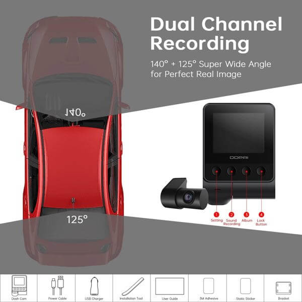 მანქანის ვიდეო რეგისტრატორი DDPAI Z40 GPS DUAL, 140°, WIFI, GPS, Front and Rear Cam, Car Video Recorder, Black