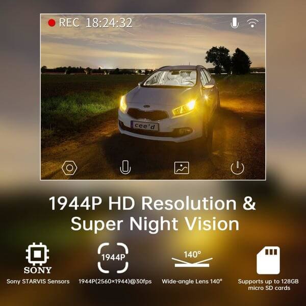 მანქანის ვიდეო რეგისტრატორი DDPAI Z40 GPS DUAL, 140°, WIFI, GPS, Front and Rear Cam, Car Video Recorder, Black
