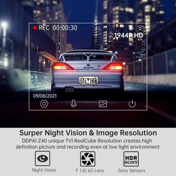 მანქანის ვიდეო რეგისტრატორი DDPAI Z40 GPS DUAL, 140°, WIFI, GPS, Front and Rear Cam, Car Video Recorder, Black
