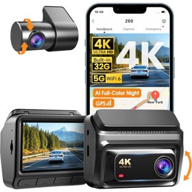 ვიდეო რეგისტრატორი DDPAI Z60 2026 4K Dashcam 140°, WIFI GPS, Bluetooth Front and Rear Cam, Car Video Recorder, Black