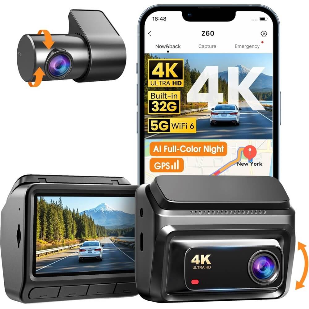 ვიდეო რეგისტრატორი DDPAI Z60 2026 4K Dashcam 140°, WIFI GPS, Bluetooth Front and Rear Cam, Car Video Recorder, Black