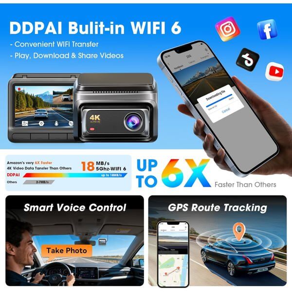 ვიდეო რეგისტრატორი DDPAI Z60 2026 4K Dashcam 140°, WIFI GPS, Bluetooth Front and Rear Cam, Car Video Recorder, Black