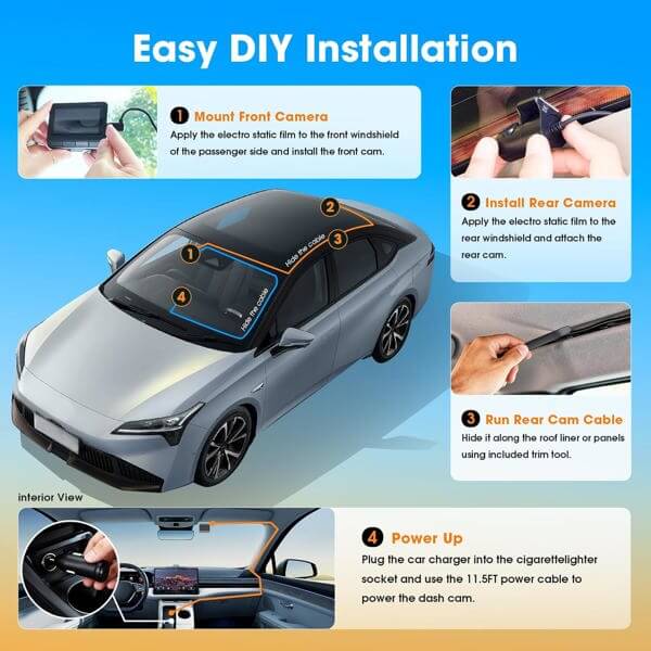 მანქანის ვიდეო რეგისტრატორი DDPAI Z60T, 140°, 4K UHD , WIFI, GPS, Bluetooth, Three-Channel Dashcam, Car Video Recorder, Black