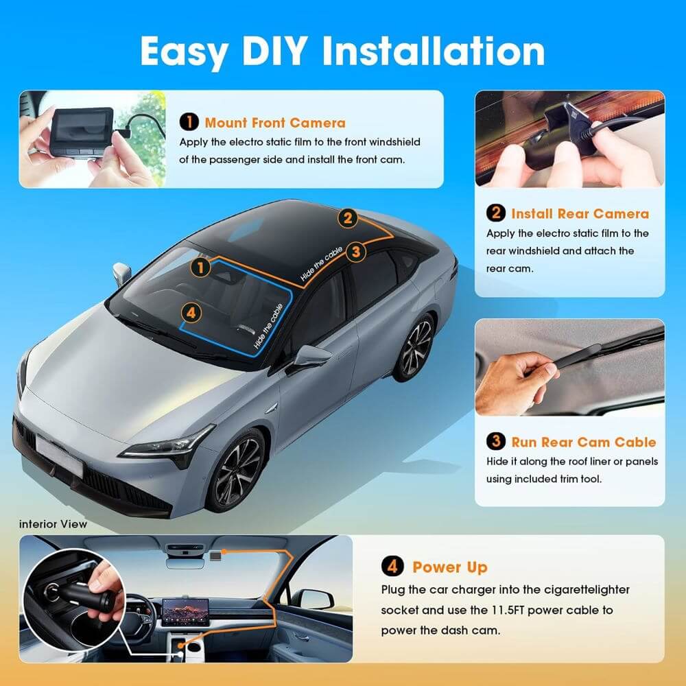 მანქანის ვიდეო რეგისტრატორი DDPAI Z60T, 140°, 4K UHD , WIFI, GPS, Bluetooth, Three-Channel Dashcam, Car Video Recorder, Black