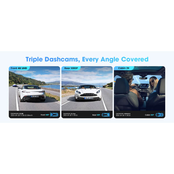 მანქანის ვიდეო რეგისტრატორი DDPAI Z60T, 140°, 4K UHD , WIFI, GPS, Bluetooth, Three-Channel Dashcam, Car Video Recorder, Black
