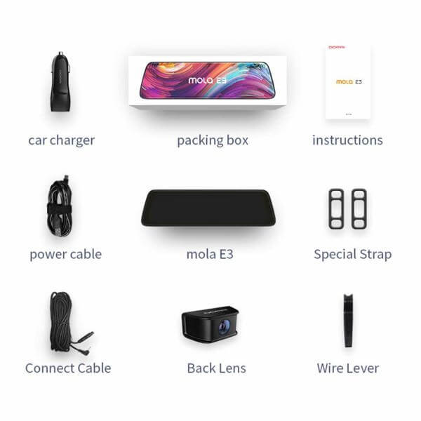 მანქანის ვიდეო რეგისტრატორი DDPAI Mola E3, 130° WIFI, 9.35" Full Touch Screen Streaming Rear View Mirror, Car Video Recorder, Black