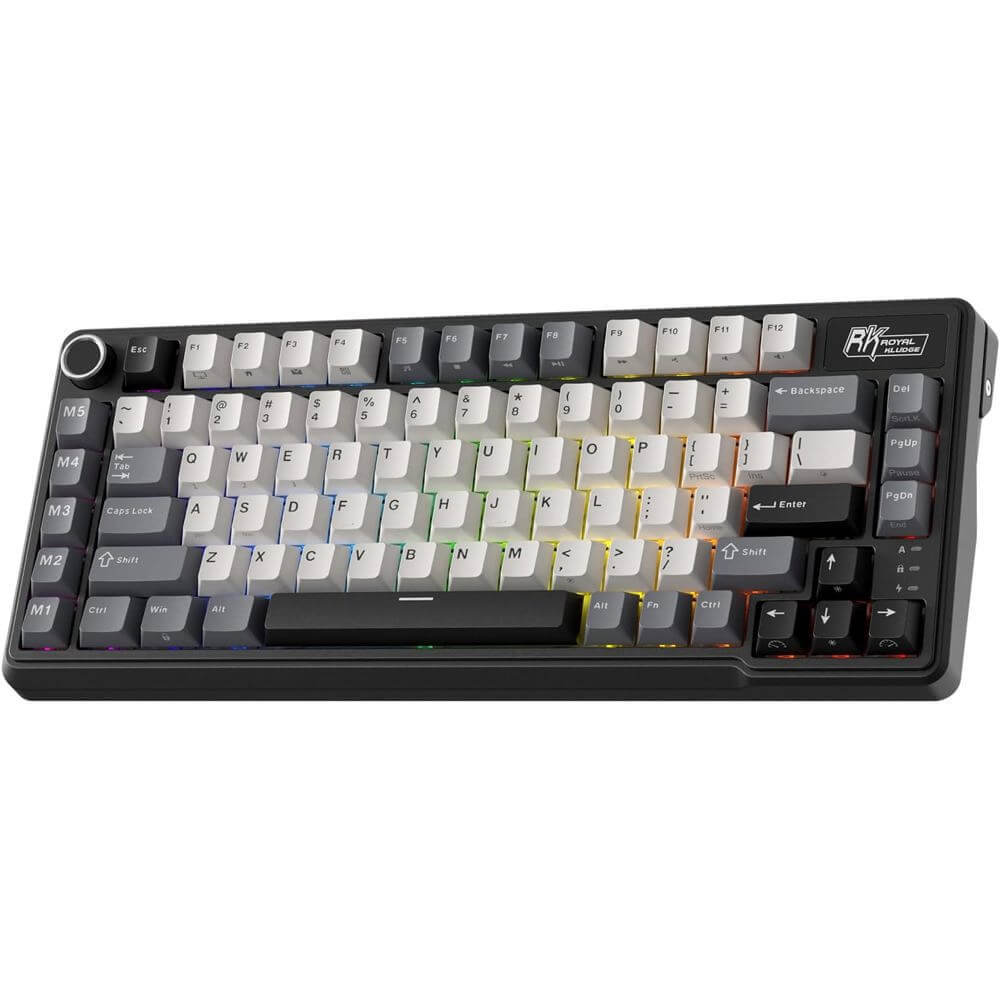 Mechanical Keyboard Royal Kludge RK L75-KB-XW RGB, Beige Switch, Hot Swappable, Wireless, Type-C, Bluetooth, 2.4GHz, Knight Black
