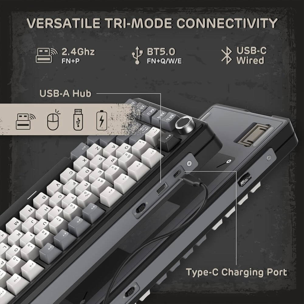 Mechanical Keyboard Royal Kludge RK L75-KB-XW RGB, Beige Switch, Hot Swappable, Wireless, Type-C, Bluetooth, 2.4GHz, Knight Black