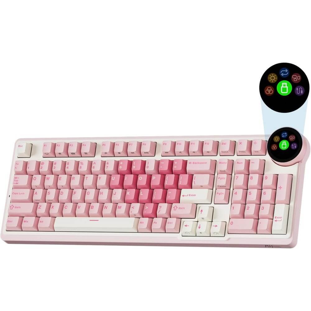 კლავიატურა Royal Kludge RK N99-PM-XH RGB Mechanical Keyboard, Cream Switch, Hot Swappable, Wireless, Type-C, Bluetooth, 2.4GHz, Pink Melody