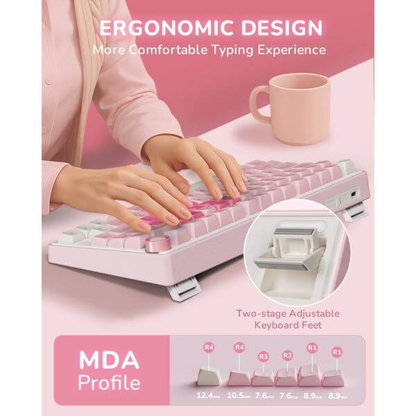 Mechanical Keyboard Royal Kludge R75 RGB, Cream Switch, Hot Swappable, Wired, USB, Pink Melody