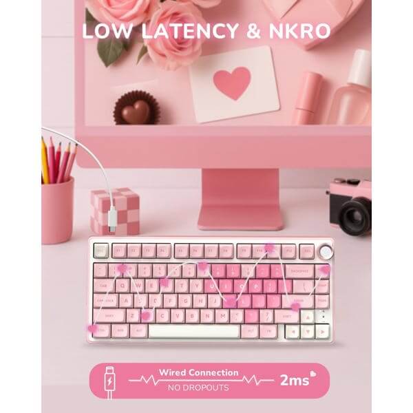 Mechanical Keyboard Royal Kludge R75 RGB, Beige Switch, Hot Swappable, Wired, USB, Pink Melody