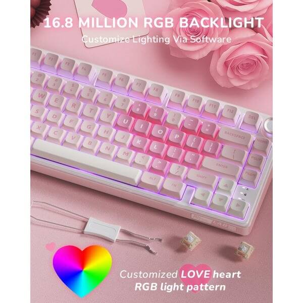 Mechanical Keyboard Royal Kludge R75 RGB, Beige Switch, Hot Swappable, Wired, USB, Pink Melody