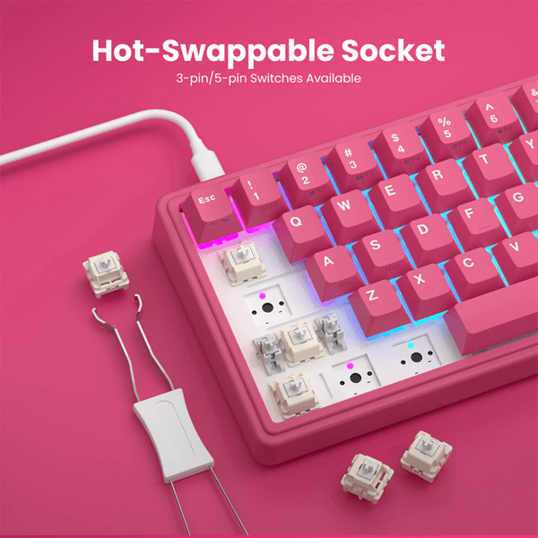 Mechanical Keyboard Royal Kludge R65 RGB, Cream Switch, Hot Swappable, Wired, USB, Berry Red