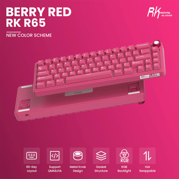Mechanical Keyboard Royal Kludge R65 RGB, Cream Switch, Hot Swappable, Wired, USB, Berry Red
