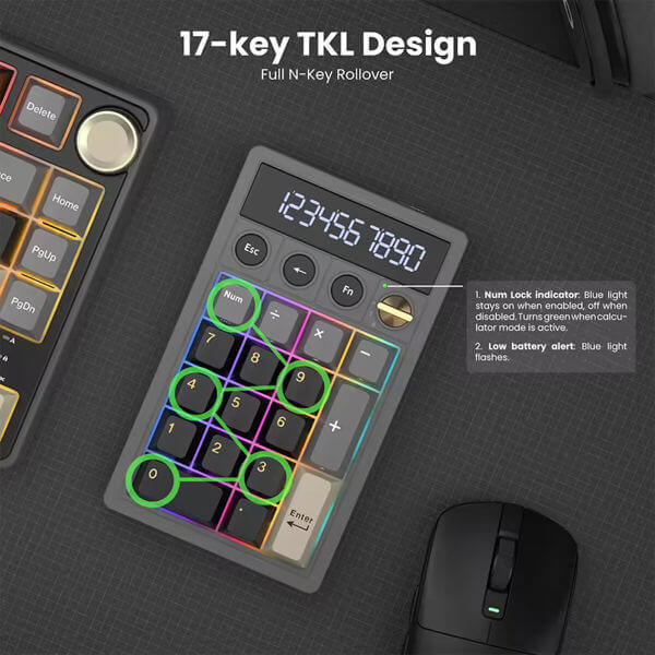 Mechanical Numpad Royal Kludge RK M20 RGB, Cream Switch, Hot Swappable, Wireless, Type-C, Bluetooth, 2.4GHz, Phantom