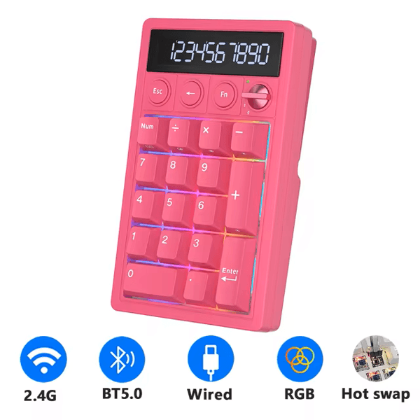 Mechanical Numpad Royal Kludge RK M20 RGB, Cream Switch, Hot Swappable, Wireless, Type-C, Bluetooth, 2.4GHz, Berry Red