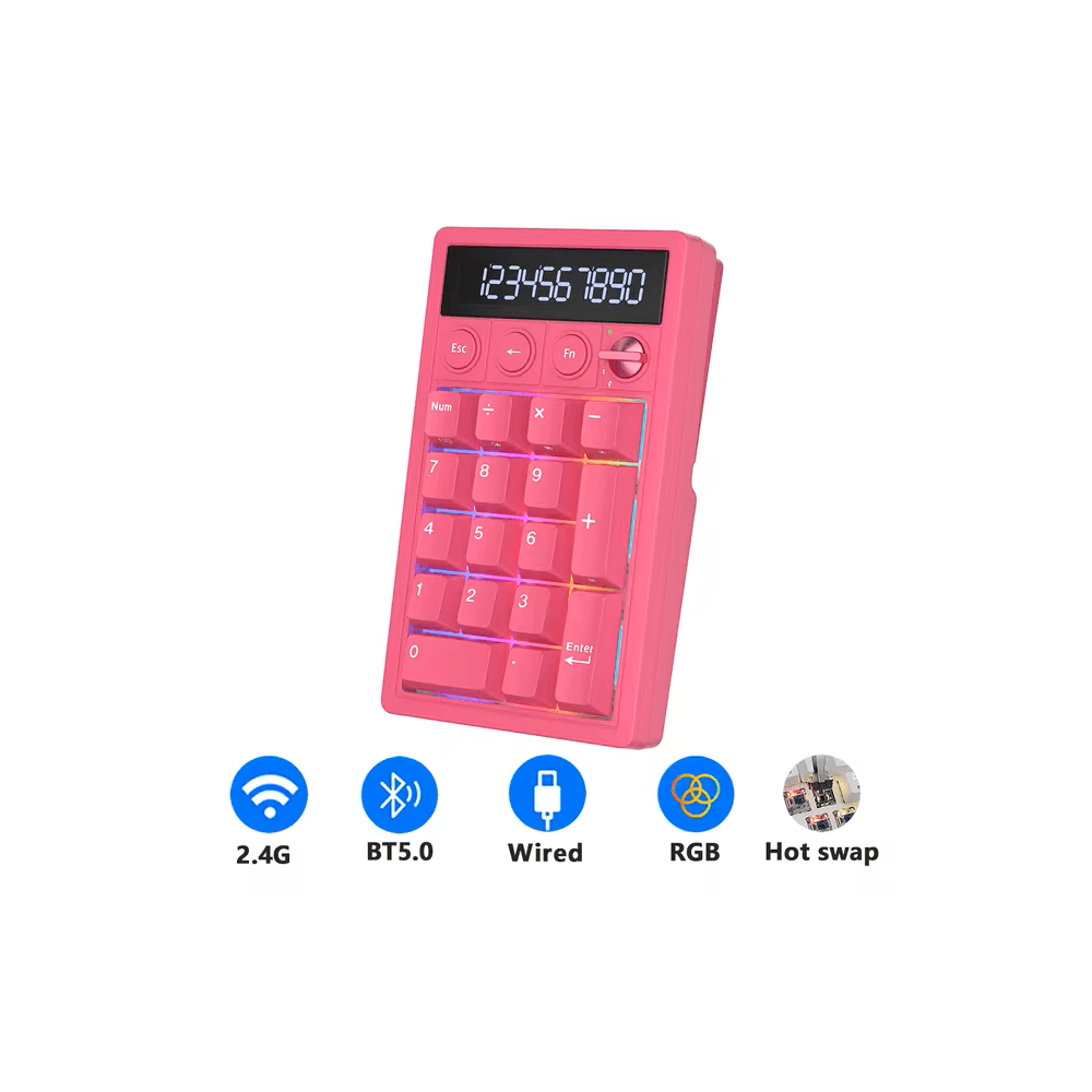 Mechanical Numpad Royal Kludge RK M20-BR-YXZ RGB, Cream Switch, Hot Swappable, Wireless, Type-C, Bluetooth, 2.4GHz, Berry Red